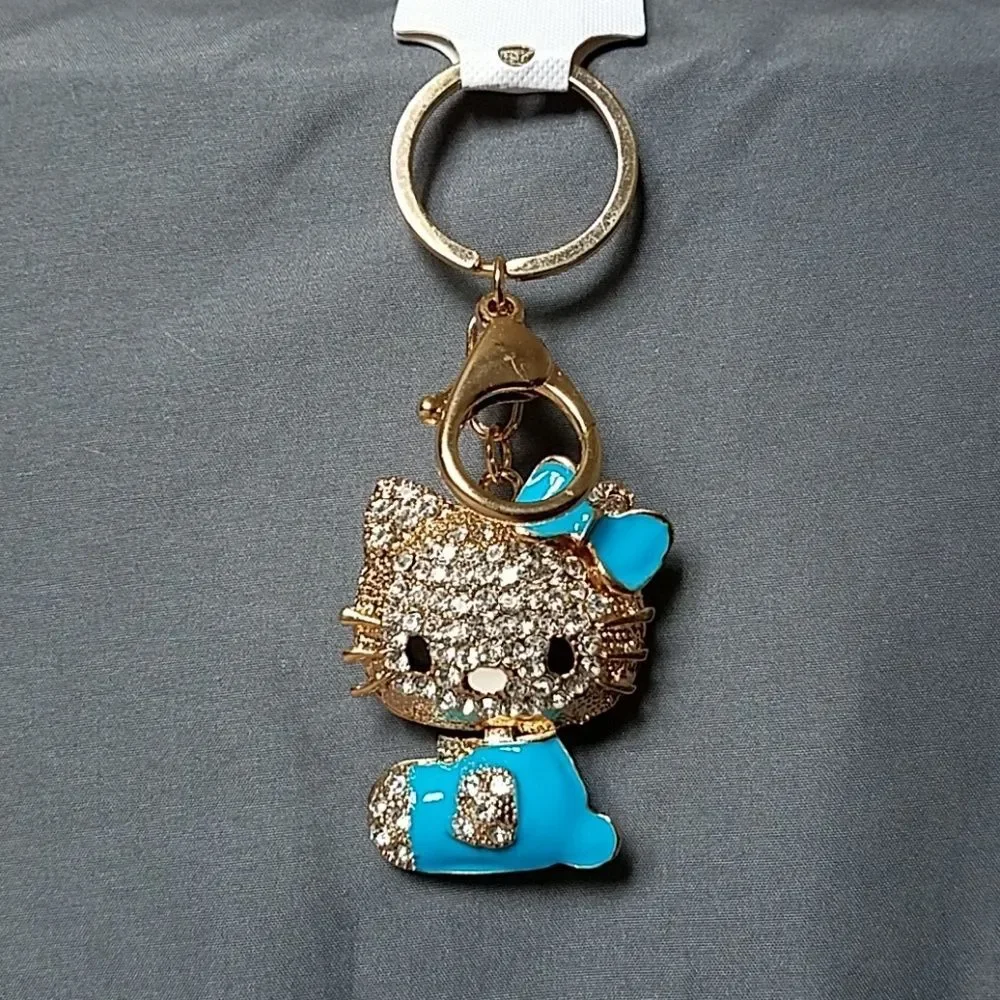 Hello Kitty Blue Bejeweled Swivel Keychain